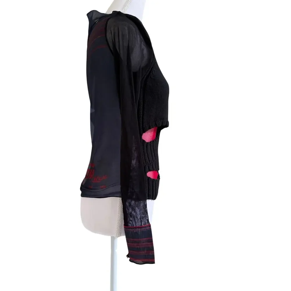 Vintage Cop.Copine Mesh Knit Cutout Top Made in France Black Red Size 1 XS S - Picture 5 of 9